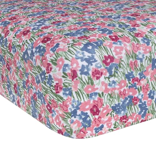 Image of Burt's Bees Baby Print Fitted Crib Sheet Organic Cotton BEESNUG - Flower Fields Floral Prints, Fits Unisex Standard Bed and Toddler Mattress, Infant Essentials, 52 x 28 Inch 1-Pack