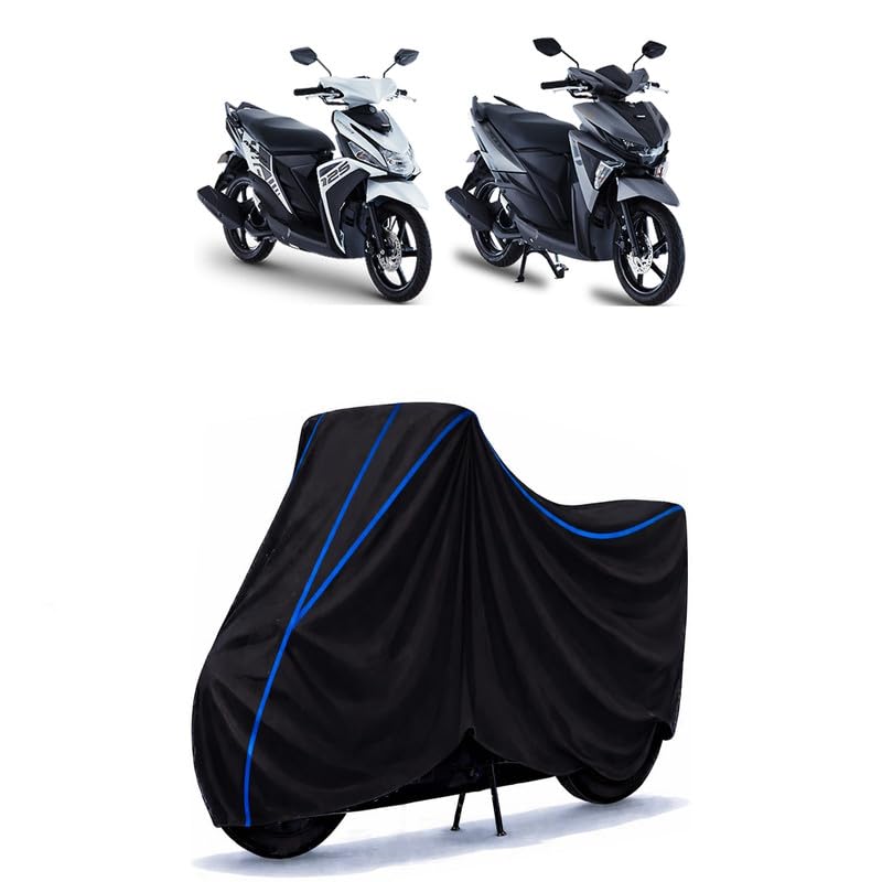 Image of Scooty Cover Water Resistant for Mio | Universal Scooter & Bike Cover | Heavy Duty UV Dust, Rain & Scratch Protection | Elastic Fit All Weather Indoor Outdoor | Black with Blue Piping