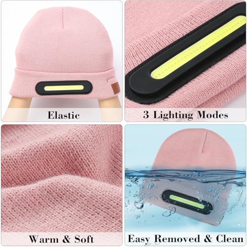 Image of LED Beanie with Light, Unisex USB Rechargeable Headlamp Beanie Flashlight Beanie Hat for Men Women