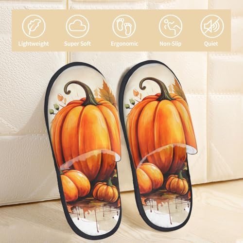 Autumn Pumpkin Slippers for Women, Fall Maple Leaves House Slippers Non-slip Indoor Bedroom Slippers Warm Cozy Memory Foam Home Shoes4