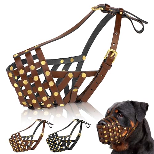 OOPSDOGGY Leather Basket Muzzle for Large Dogs