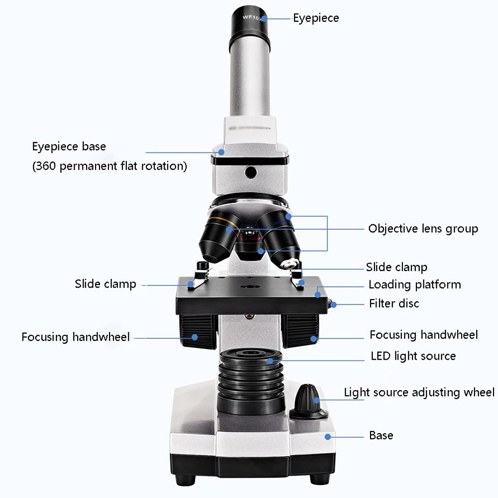Lente d'Ingrandimento con Illuminazione a LED per microscopio Composto monoculare per Laboratorio per Adulti, Studenti e Bambini
