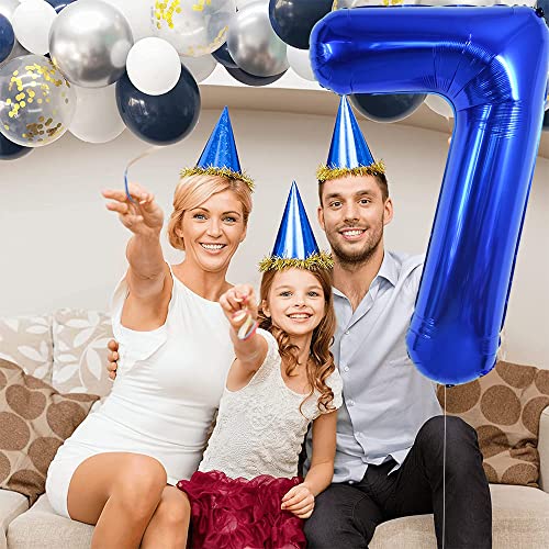 Image of TONIFUL 40 Inch Navy Blue Number 7 Balloons Large Foil 7th Birthday Decor