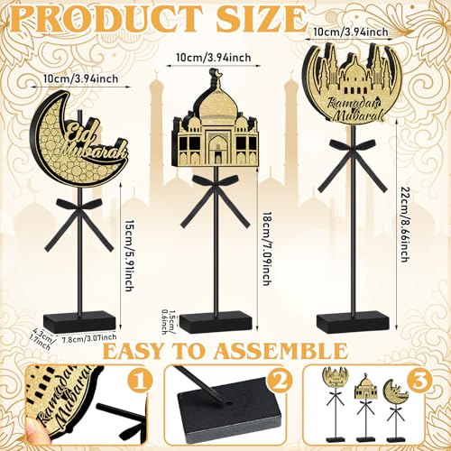 Image of Briwooody 6 Pcs Ramadan Decorations Eid Mubarak Wooden Sign Set Moon Star Shape Tall Standing Islamic Ramadan Table Centerpiece Tabletop Decor Farmhouse Wood Block for Muslim Party Home Decorations