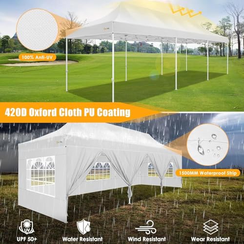 Image of HOTEEL 10x30 Heavy Duty Pop Up Canopy Tent with Sidewalls, Tents for Parties Commercial Party Tent Event Wedding Instant Canopy Waterproof with Carry Bag, UV 50+, Thicked Hexagonal Legs, White