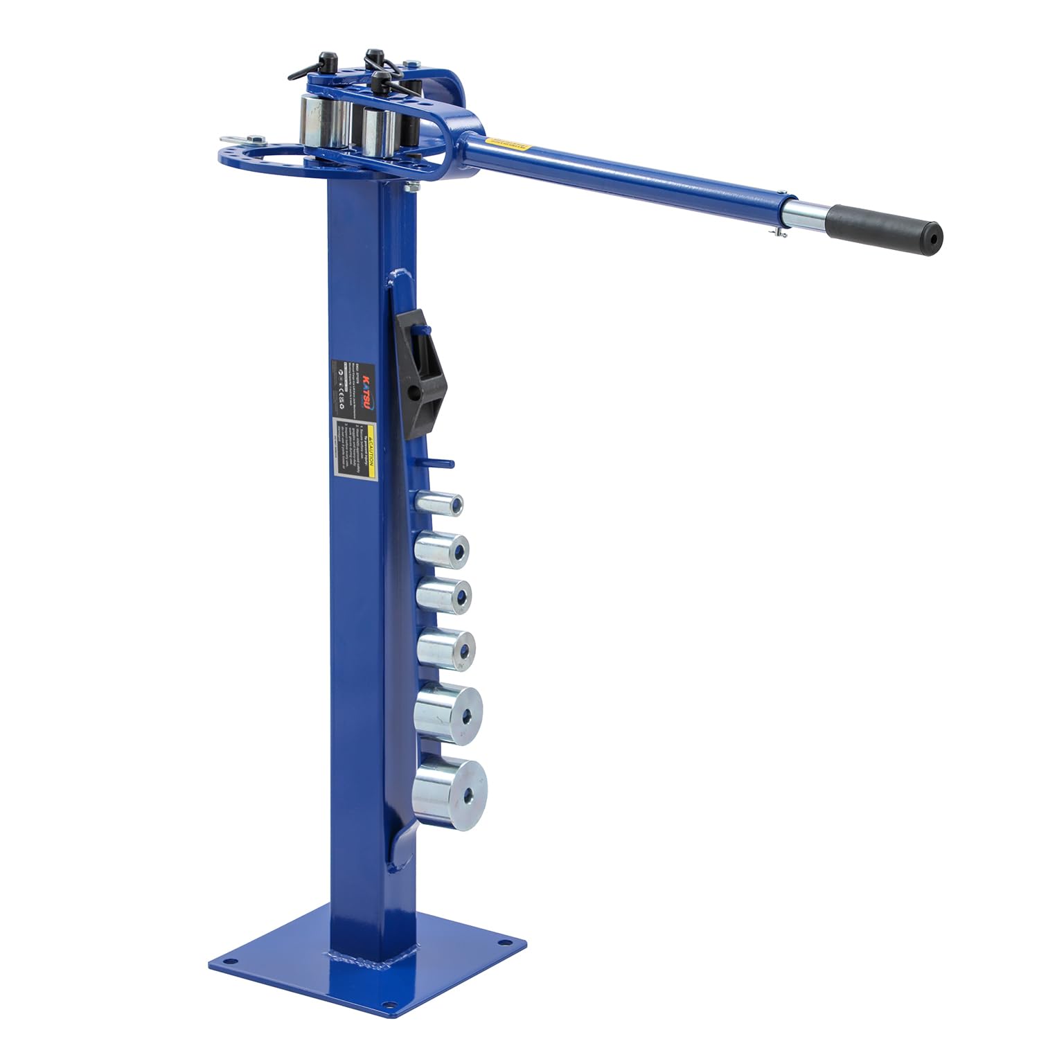 KATSU Tools Compact Metal Bender with Pedestal - 7 Dies (1"-3"), Telescoping Handle, Floor Type, Manual Steel Tube Bending Tool for Flat, Round, Square Stock