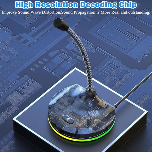 Image of ETZIN USB Computer Microphone with Mute Button and RGB Lighting,Plug&Play USB 3-Port Hub Mic for Conference,Gaming,You,Desktop PC Mic for -Black- EPL-1534UG