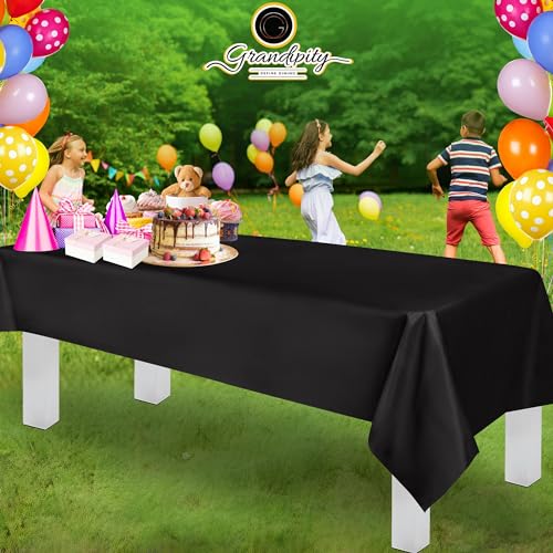 Image of Grandipity 36 Pack Premium Disposable Plastic Tablecloth 54 Inch. x 108 Inch. Decorative Rectangle Table Cover - Black