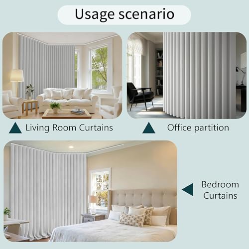 Image of Room Divider Curtains & Flexible Bendable Tracks Set,Privacy Dividers Ceiling Track Curtain Window Blackout Curtains for Living Room Bedroom (W100 x H84 in 1 Panel White Drape & White Rail)