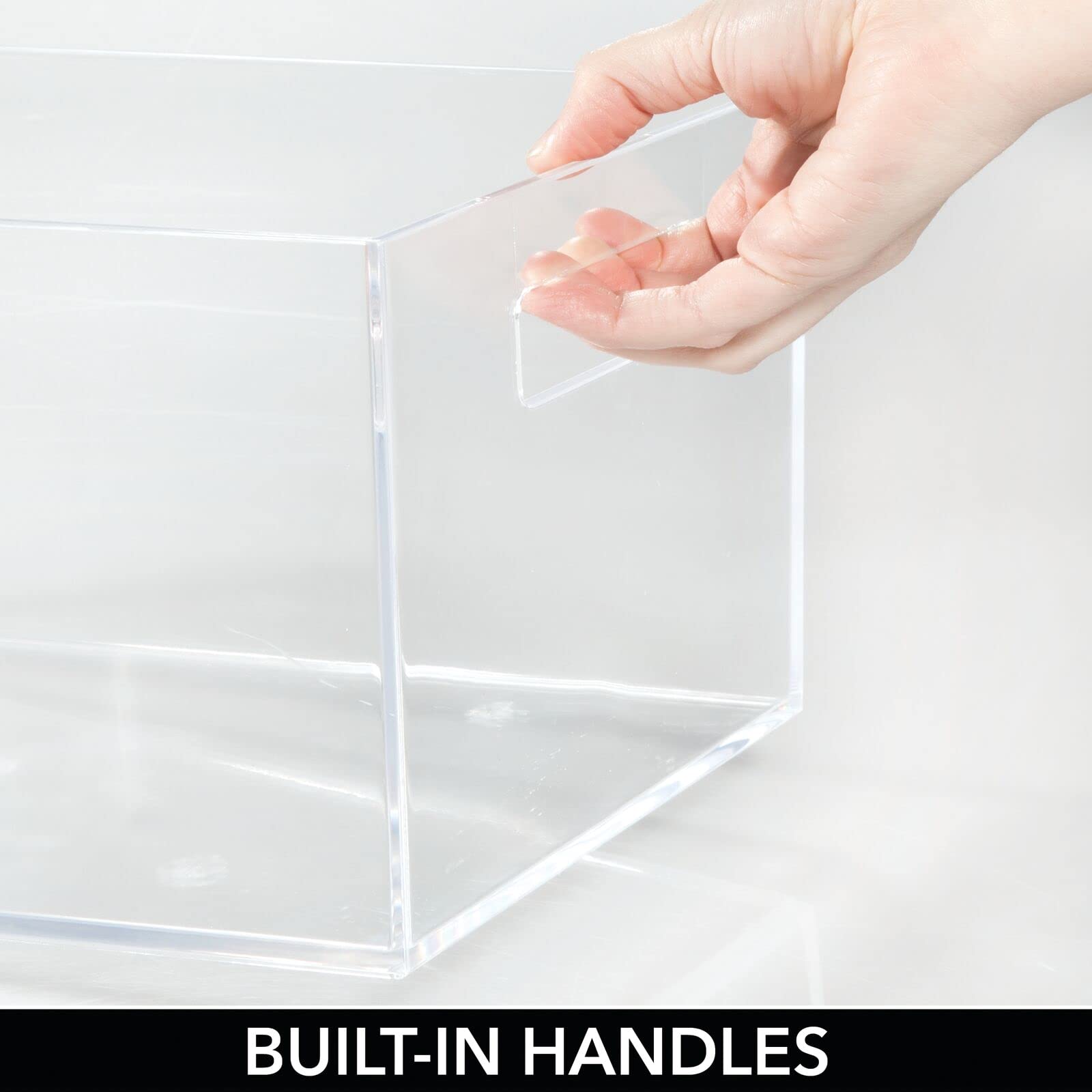 mDesign Caja organizadora con asas – Práctico organizador de frigorífico mediano para almacenar alimentos – Contenedor de plástico sin BPA para mueble de cocina o nevera – Juego de 4 – transparente