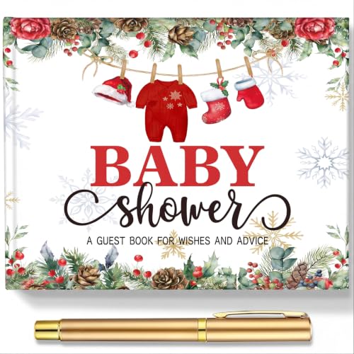Image of Fuyoooo 27 Pcs Christmas Baby Shower Guest Book Gold Pen Photo Corner