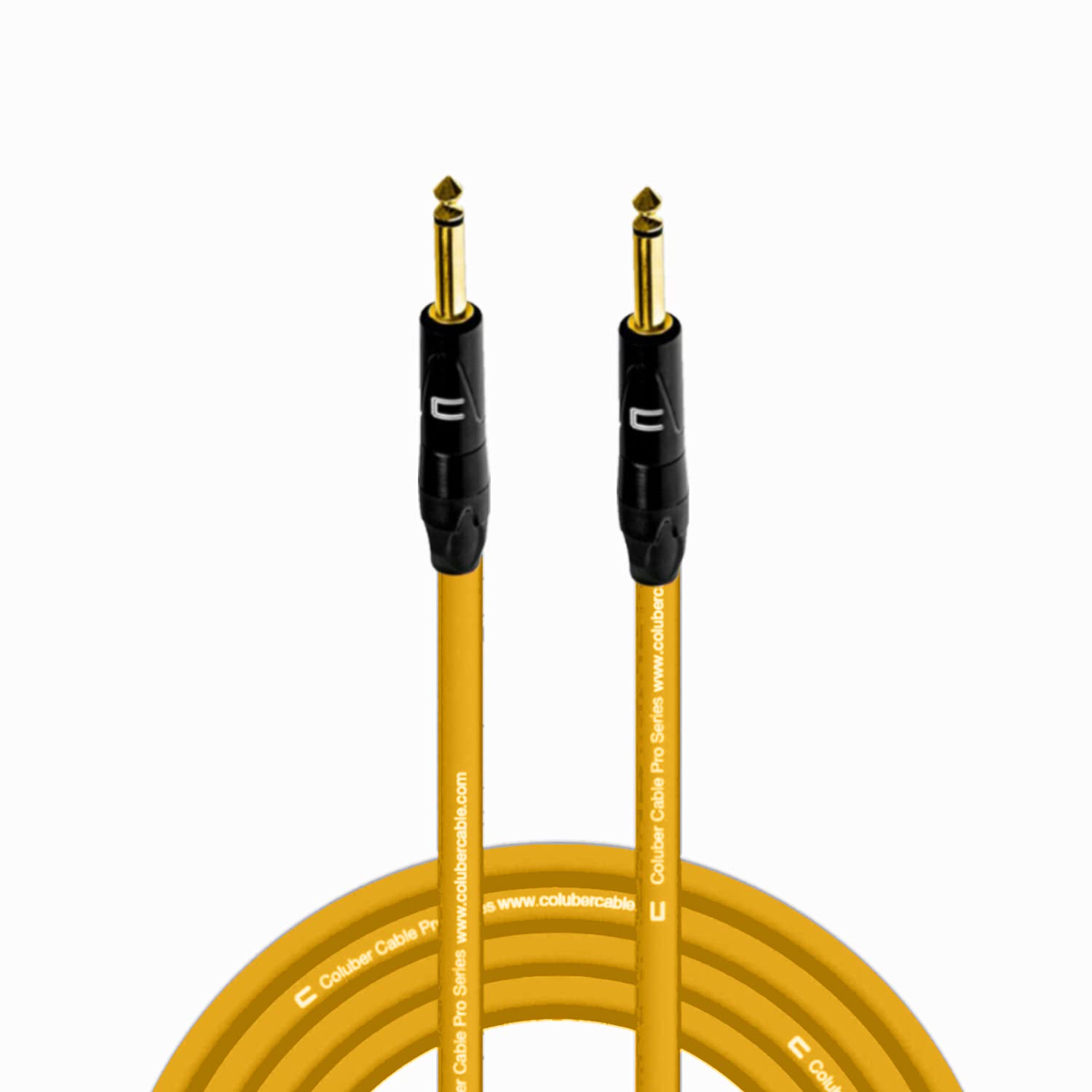 COLUBER CABLE 1/4" TS Male to 1/4" TS Male - 30 Feet - Yellow - Pro 3-Pin Microphone Connector for Powered Speakers, Audio Interface or Mixer for Live