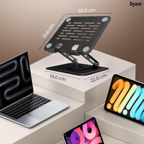 Image of 360 Rotating Laptop Stand Height & Angle Adjustable Tabletop Riser | Foldable Metal Design with Anti-Slip Pad | Compatible for MacBook Air /Pro, Dell, HP, Lenovo & Laptops upto 15.6 inch (Black)