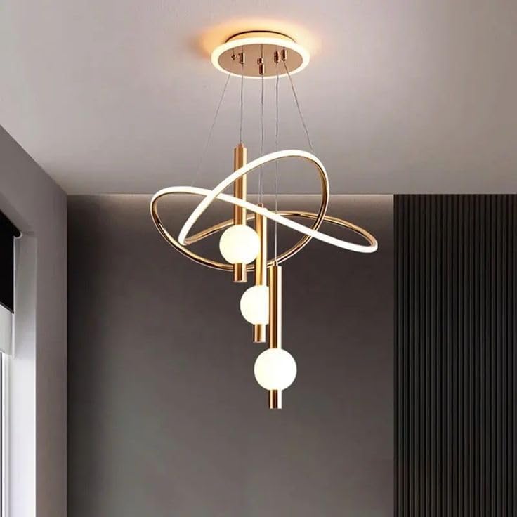 LED Ceiling Hanging Lamp for Dining Table, Chandelier Lighgts for Living Room, Jhumar/Jhoomar for Home Decoration (Golden, Acrylic)-image-26
