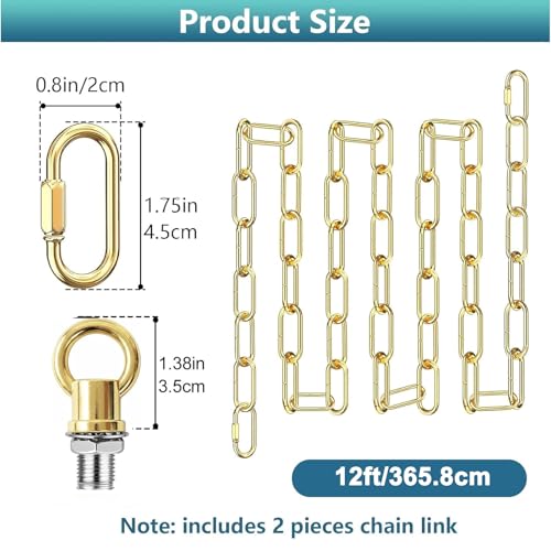 Image of garini 12 Feet Gold Light Fixture Chain, Adjustable Metal Pendant Chandelier Chain Extension with Detachable Link, Maximum Load is 66 Pounds