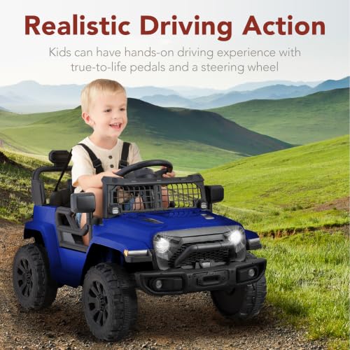 Image of Best Choice Products 12V Kids Ride On Truck Car w /Remote Control, Electric Ride On Car for Toddlers 3-5, Battery Powered Ride On Toy w /LED Lights, 4-Wheel Suspension, Safety Harness - Navy