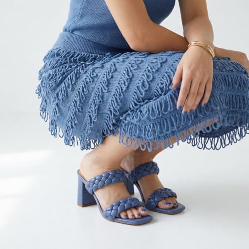 Image of Dunes Iris Chunky Braided Heel Sandals for Women, Block Heel Square Toe Summer Sandals with Memory Foam
