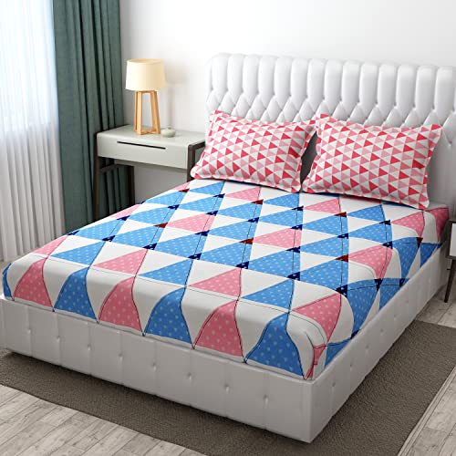 Image of Nirwana Decor Fitzy Fitted bedsheet King Size, Elastic bedsheet, 72x78 inches + 10 inches Drop, with 2 Pillow Covers (Bl-Multitriangle, 72 inch x 84 inch)