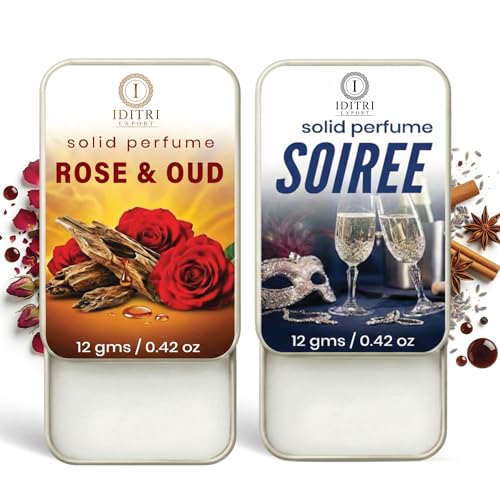 Image of Solid Perfume |Soiree&Rose & Oud Alcohol Free Wax Perfume Balm, Long Lasting | Pocket Tin 12g, Pack Of 2| Non Greasy Smooth Glide, Travel Friendly Men And Women