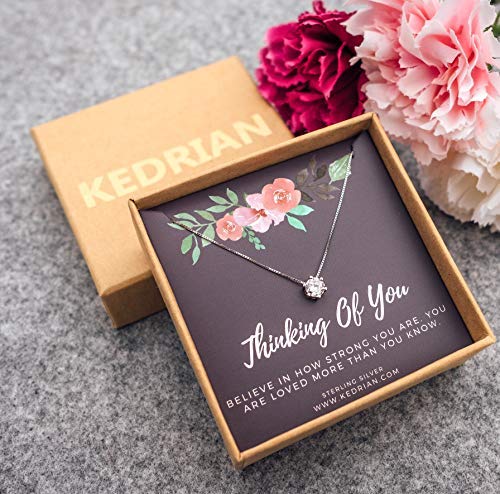 KEDRIAN Thinking Of You Necklace, 925 Sterling Silver, Thinking Of You Gifts For Women,Sympathy Gift Pendant Necklaces, Cancer Gifts For Women, Chemotherapy Gifts, Encouragement Gifts For Women