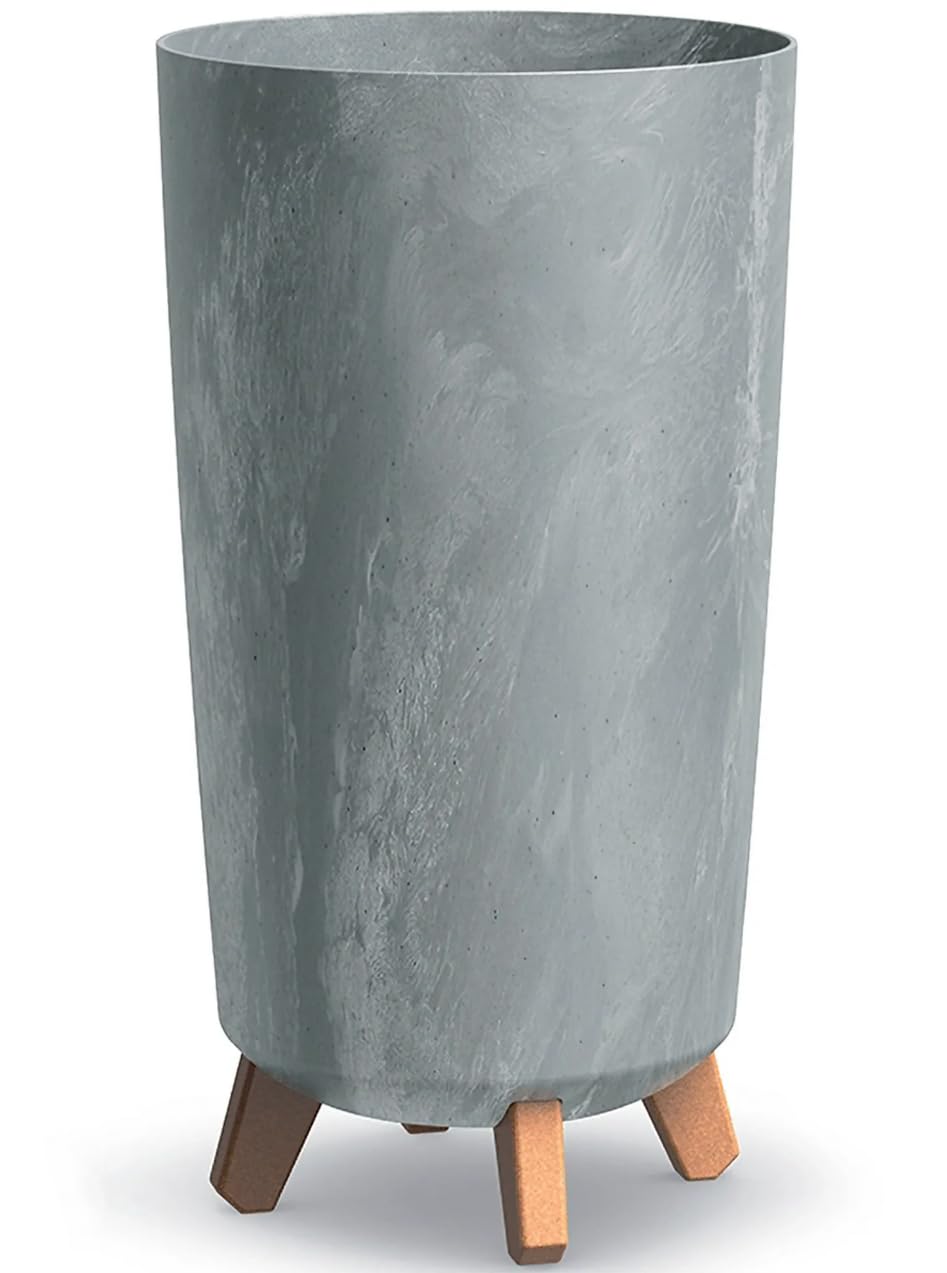 Prosperplast (Concrete) Round Gracia Style Planter With Legs Tall Plant Pot Indoor Outdoor Garden Decor