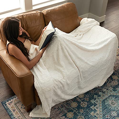 Graced Soft Luxuries Softest Warm Elegant Cozy Faux Fur Home Throw Blanket (Solid Ivory, Extra Large 60" X 80") #TOP1