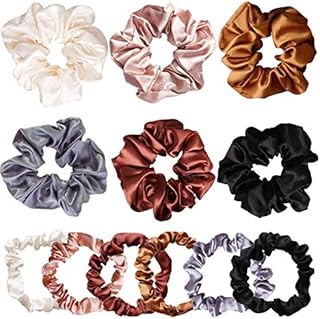 12pcs Satin Hair Scrunchies Set - 6 Small Silk Hair Ties Bows Ponytail Holders and 6 Large Satin Bobble Scrunchies Hair Bands - Cute Elastic Hair Ties Ropes Satin Scrunchy Hair Accessories Decorations