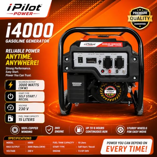 Image of iPilot POWER i4000-3000 WATTS POWERED SELF START GENRATOR|HOME & COMMERCIAL USE|3000WATTS OR 3KW|7.5HP HEAVY DUTY ENGINE|1 YEAR FULL WATTANTY