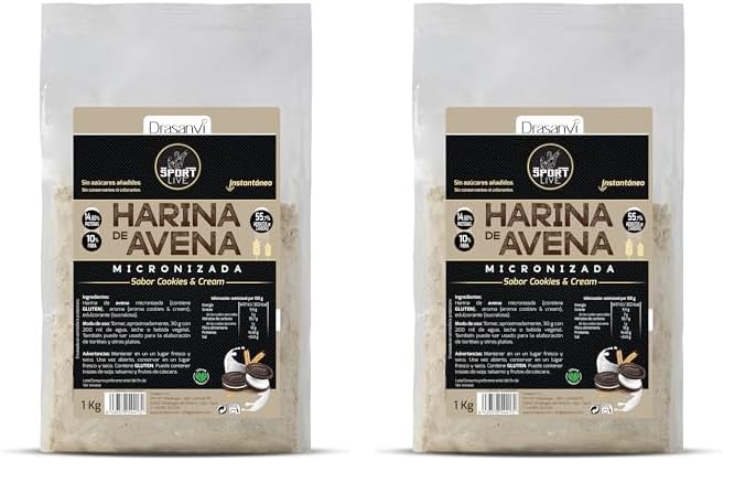 HARINA AVENA SABOR COOKIES & CREAM 1 Kg SPORT LIVE (Paquete de 2)