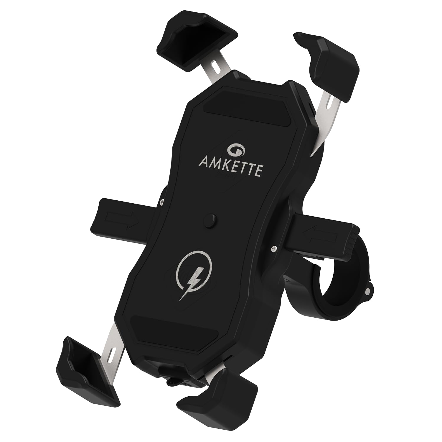 Amkette iGrip Secure Pro Bike Mobile Holder with Charger | Anti Shake Dual Mount Design | with Fast USB 3.0 Charger | One Click Lock | 360° Rotation | IPX6 Splash/Rain Proof Ideal for Maps | Black