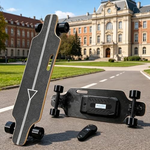 moupeaktain Skateboard Eléctrico con Mando, Longboard Eléctrico 350W, 4 Modos De Velocidad, Autonomía 15km, Subida 18%, Ruedas PU, Tabla De Arce De 7 Capas para Adultos Y Principiantes