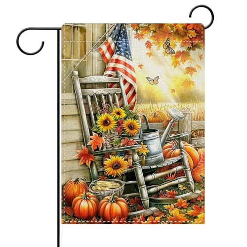 Dyrenson Fall Chair Decorative Garden Flag, Vintage Autumn Pumpkin Sunflower