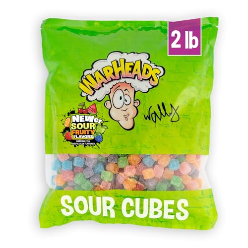 WARHEADS Cubes - Sour, Sweet & Fruity Chewy Candy with New Sour Fruity Flavors: Orange, Watermelon, Blue Raspberry, Black Cherry, Strawberry & Green Apple - 2 lb Bulk Bag
