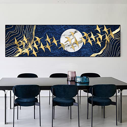 Tableau oiseau doré déco murale salon moderne 30x90cm - 2