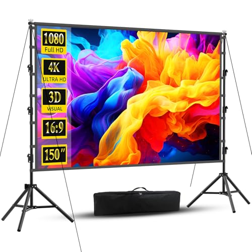 Image of Outdoor Projector Screen with Stand - 150 inch Portable Projector Screens Indoor Outdoor Projection Screen 16:9 4K HD Outdoor Movie Screen with Carry Bag,Enioy Movie Theater Project Screen.