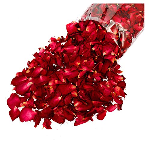 Rose Petals,100 Grams Real Dried Rose Petal Dry Rose Flower Natural Biodegradable Red Rose for Foot Bath Spa Confetti Weddings Romantic Night DIY Crafts Accessories