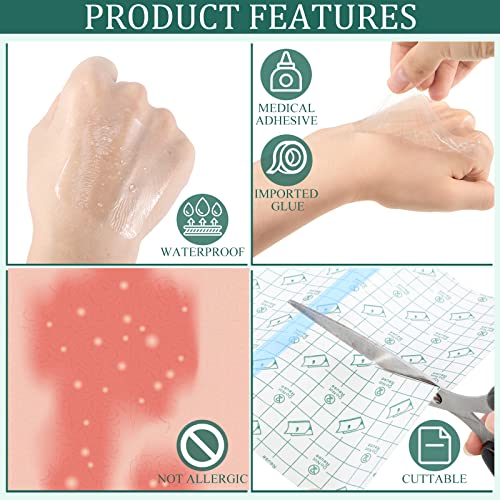 120 Pieces Transparent Stretch Adhesive Bandage Waterproof Bandage Transparent Film Dressing Clear Bandages Waterproof Tattoo Bandages Shower Patch Film Cover Bandages, 6 Sizes (Square) #TOP3
