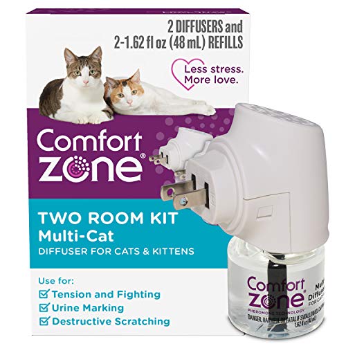 Comfort Zone Cat Calming Diffuser for Multi-Cat Homes to Stop Cat Fighting and Reduce Problem Behavior, Vet Recommended, 2 Diffusers and 2 Refills (48ml)