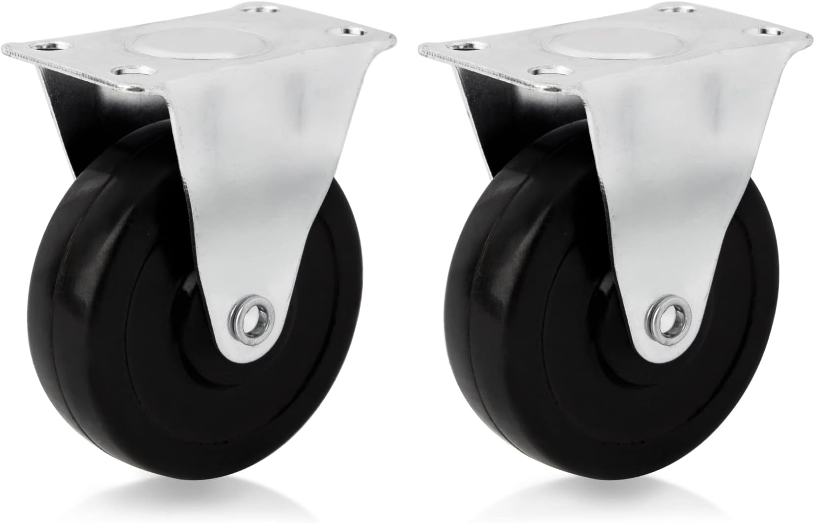 AUEAR, 2 Pack 3 Inch Rubber Caster Wheels Heavy Duty Fixed Black Casters with Rigid Non-Swivel Top Plate for Furniture