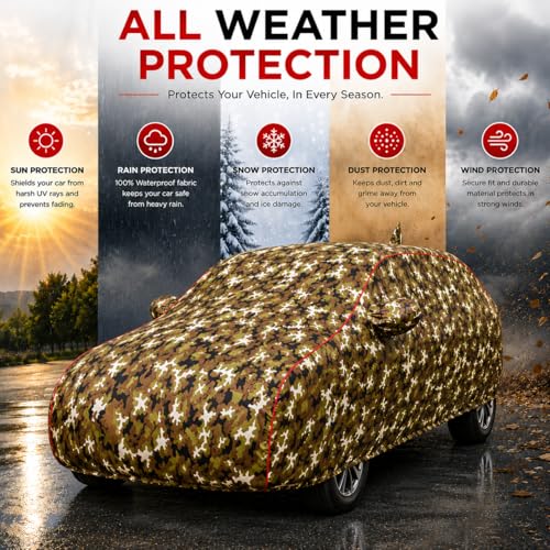 Image of Premium Car Cover for BMW 3 Series Gran Limousine Model | Waterproof, UV & Dust Protection | Mirror & Antenna Pocket | Triple Stitched, Soft Inner Lining, Belt & Buckle (Jungle Print)