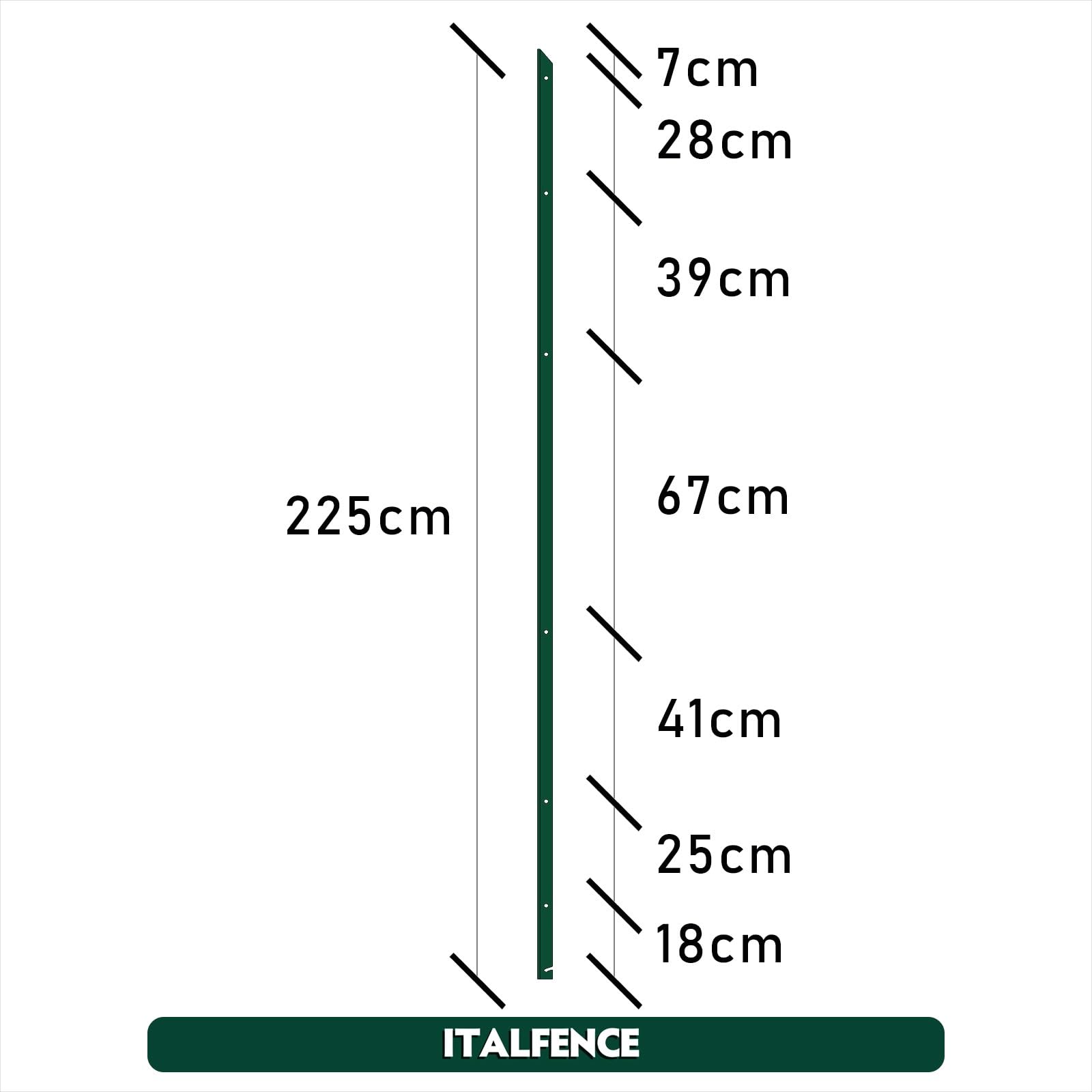 Palo a T H225cm 30x30x3mm in ferro plastificato verde [10 pezzi]
