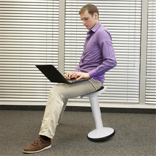 Image of Pemberly Row Contemporary Plastic Wobble Sitting Stool, Adjustable Height 16.5-23 in, White Finish with Silicone Cover, Ergonomic Design for Balance and Core Strength, Compact Stool for Home, Office,