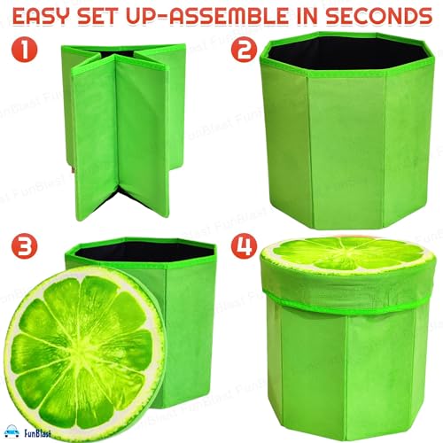 Image of FunBlast Fruit Design Multi-Functional Folding Storage Ottoman Box Organizer Cum Stool with Seat Cushion, Storage Boxes for Toys for Kids (Lemon)