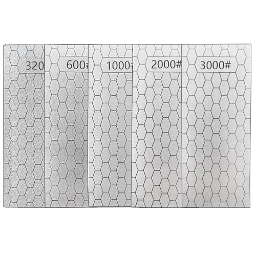Diamond Sharpening Stone, 5 Pcs Knife Sharpening Stone for Kitchen Sharpening, Diamond Lapping Plate Coarse/Medium/Fine Grit Sharpener, 320/600/1000/2000/3000 Grit