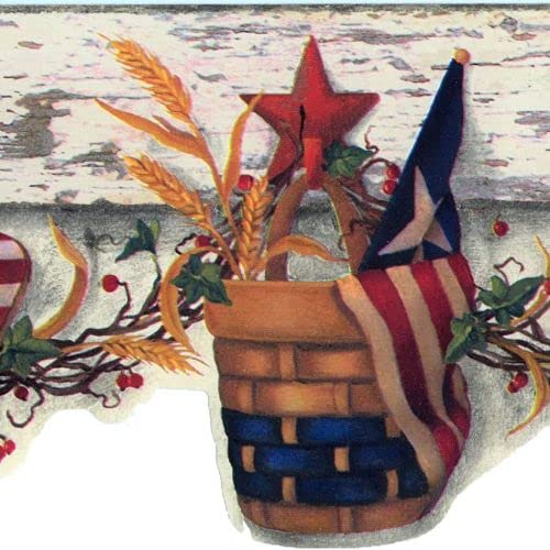 Concord Country Wallpaper Border American Flag Birdhouse