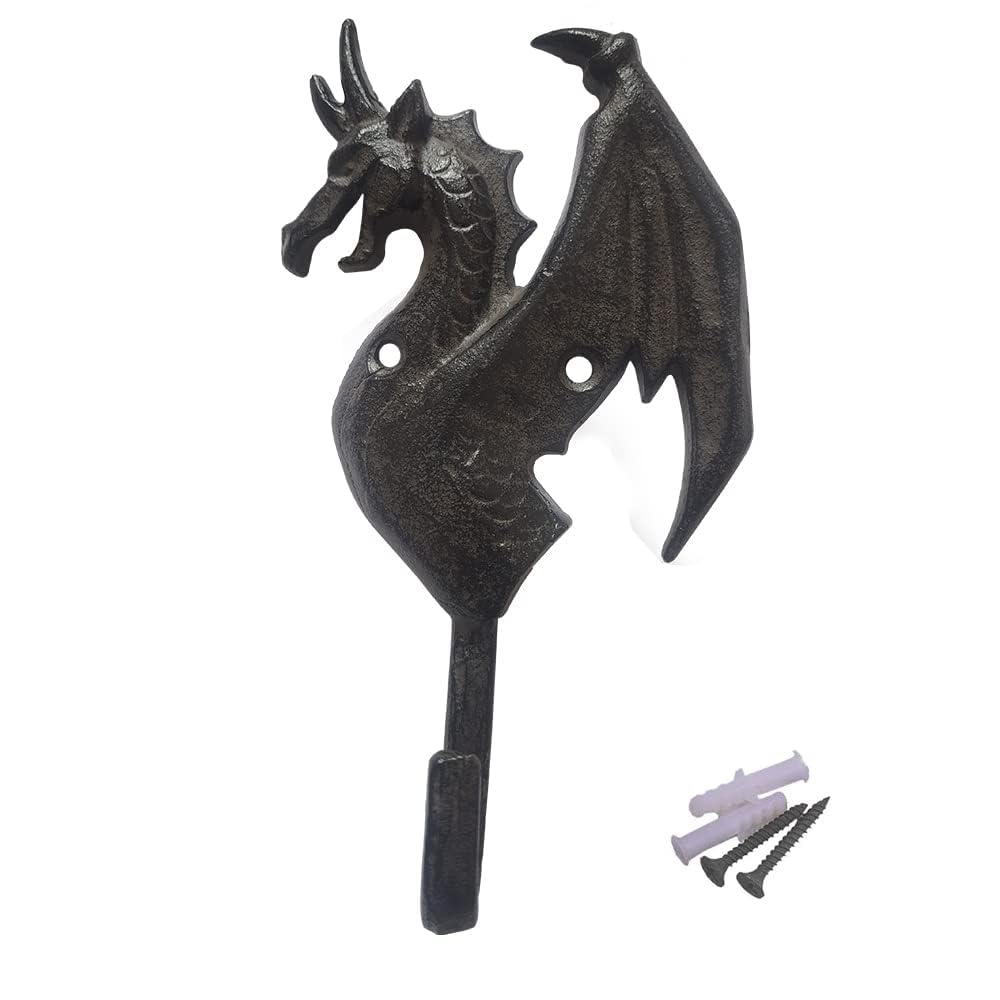 TentHome Decorative Rustic Cast Iron Wall Hook Hanger Dragon for Coat Key Hat Storage Hook (Dragon-02)
