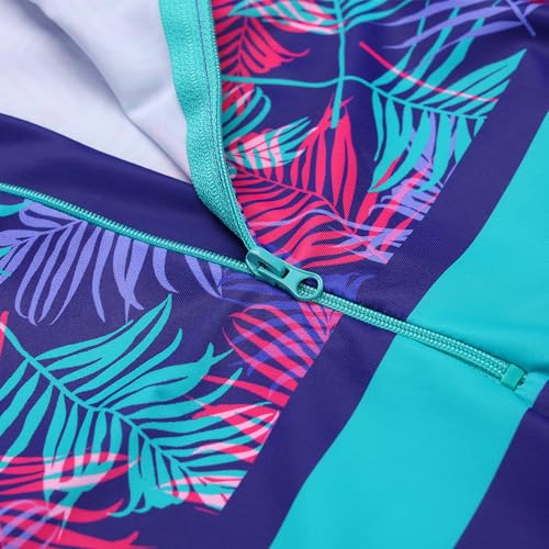 Image of TFJH E 1PCS Girls Short Sleeve Swimsuits UV 50+ Bathing Suits Sunsuits Zipper 2-14Y
