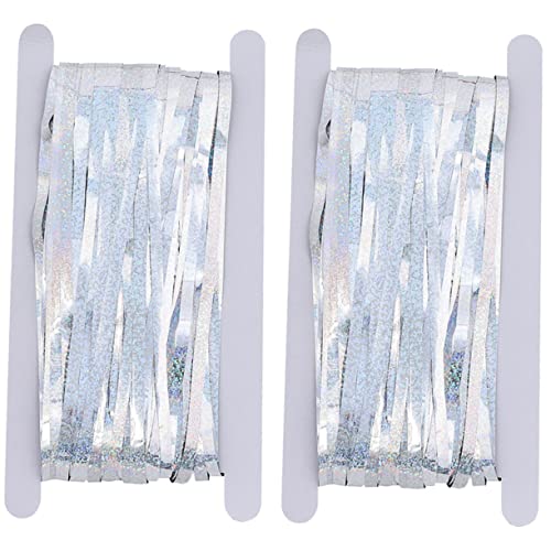 PRETYZOOM 2pcs Tinsel Fringe Backdrop Curtain Shimmering Foil Decoration for Birthday Parties Showers Weddings and Graduations Hanging Decor