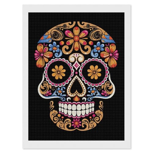 Peinture diamant tête de mort 5D diamants carrés 30x40 cm