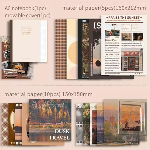 Image of The AutoStory Retro Scrapbook Kit A6 Junk Journal Notebook Antique Vintage Stickers Old Decorative Papers Washi Tape DIY Craft Art Planner Organizer Set Gift Teens Girls (Time Traveler, Brown)